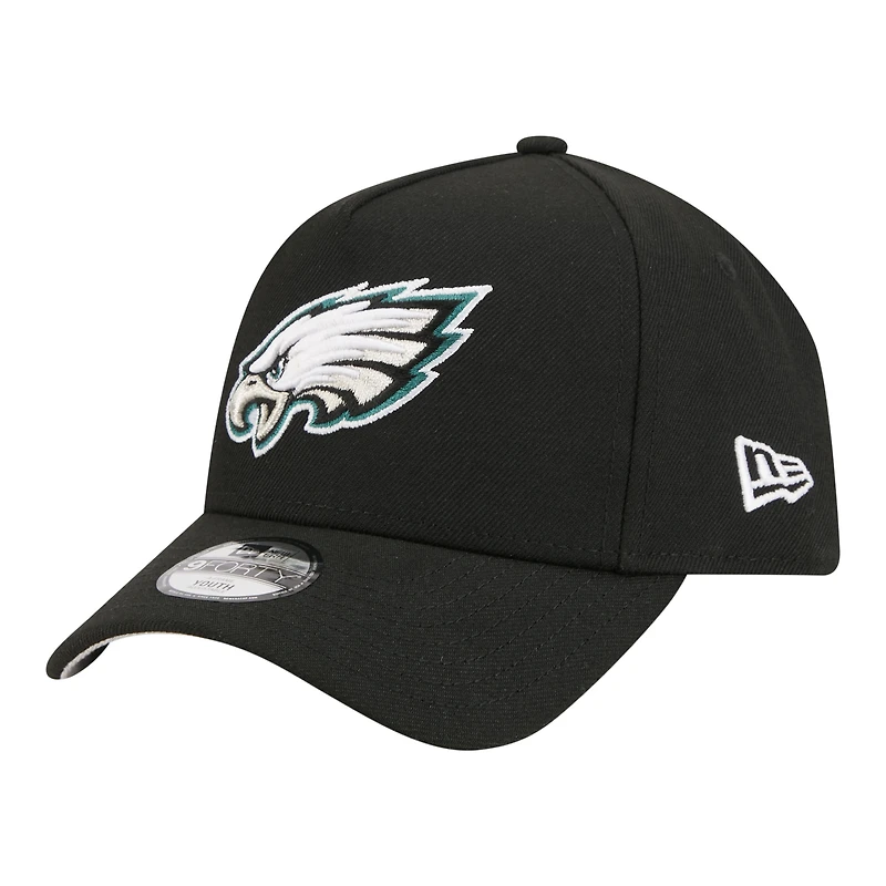 Youth New Era  Black Philadelphia Eagles 9FORTY A-Frame Adjustable Hat