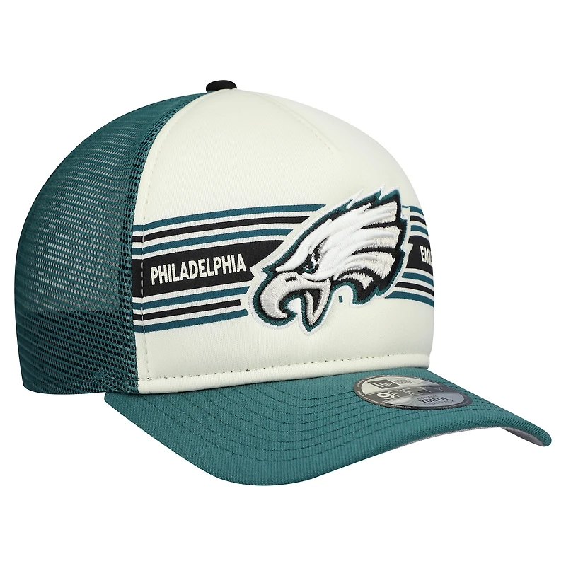 Casquette de camionneur ajustable New Era 9FIFTY A-Frame crème/vert nuit pour jeunes Philadelphia Eagles