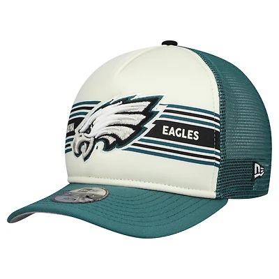 Youth New Era Cream/Midnight Green Philadelphia Eagles Banner 9FIFTY A-Frame Adjustable Trucker Hat