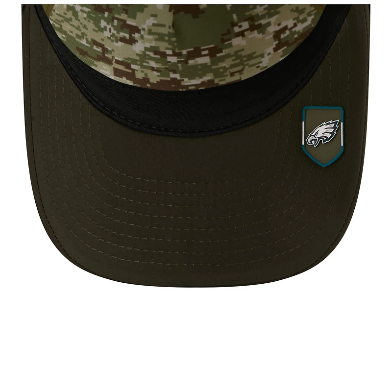 Casquette ajustable 9FORTY A-Frame verte/vert foncé Philadelphia Eagles 2025 Salute to Service pour jeunes New Era