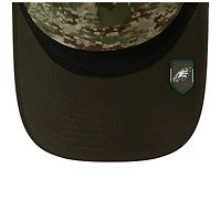 Casquette ajustable 9FORTY A-Frame verte/vert foncé Philadelphia Eagles 2025 Salute to Service pour jeunes New Era