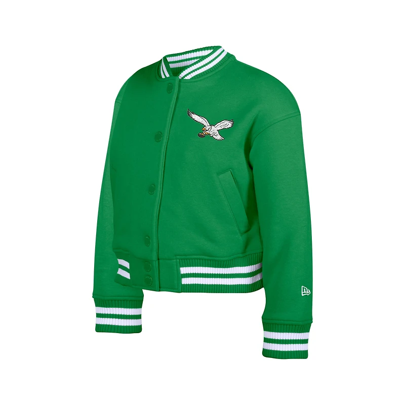 Veste polaire à boutons-pression en chenille appliquée rétro New Era vert Kelly des Philadelphia Eagles