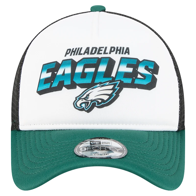 Youth New Era White/Green Philadelphia Eagles Streak 9FORTY A-Frame Adjustable Hat