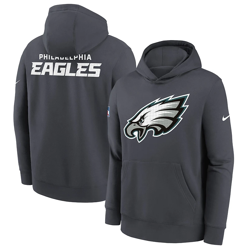 Sweat à capuche Nike Anthracite Philadelphia Eagles 2025 Sideline Club Fleece pour jeune