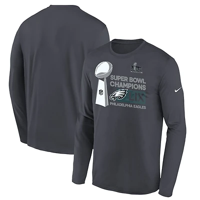 Youth Nike  Anthracite Philadelphia Eagles Super Bowl LIX Champions Locker Room Trophy Collection Long Sleeve T-Shirt