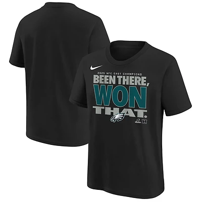 T-shirt Nike noir pour jeunes, collection trophées des Eagles de Philadelphie, champions la division NFC Est 2025