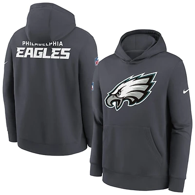 Sweat à capuche en molleton Nike Charcoal Philadelphia Eagles Sideline Club pour jeune