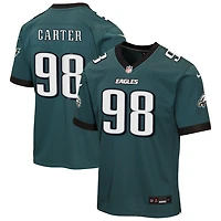 Maillot de match Nike Jalen Carter vert nuit pour enfant, Philadelphia Eagles, l'équipe des Eagles Philadelphie.