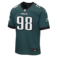 Maillot de match Nike Jalen Carter vert nuit pour enfant, Philadelphia Eagles, l'équipe des Eagles Philadelphie.