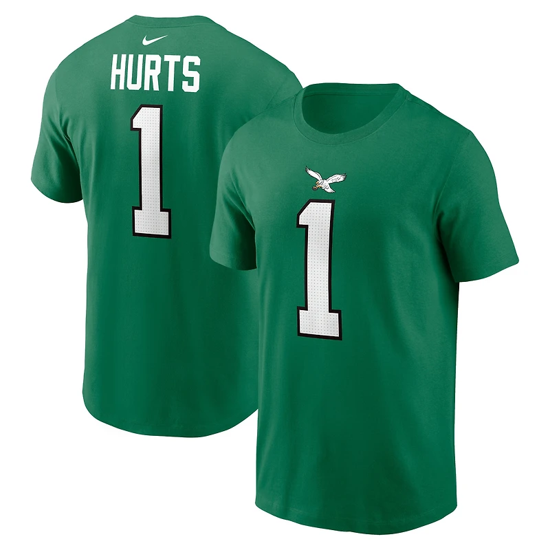 T-shirt Nike Jalen Hurts pour jeune, vert minuit, nom et numéro du joueur des Eagles de Philadelphie