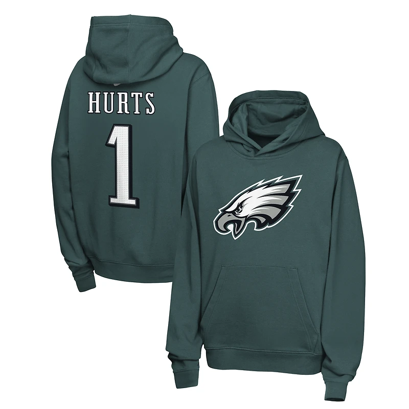 Sweat à capuche polaire Nike Jalen Hurts Midnight Green Philadelphia Eagles pour enfant, avec nom et numéro.