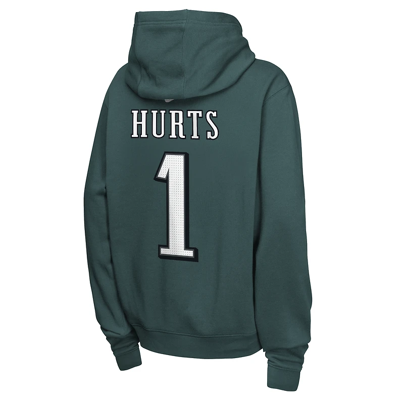 Sweat à capuche polaire Nike Jalen Hurts Midnight Green Philadelphia Eagles pour enfant, avec nom et numéro.