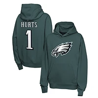 Sweat à capuche polaire Nike Jalen Hurts Midnight Green Philadelphia Eagles pour enfant, avec nom et numéro.