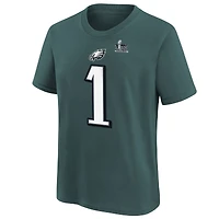 Youth Nike Jalen Hurts Midnight Green Philadelphia Eagles Super Bowl LIX Player Name & Number T-Shirt