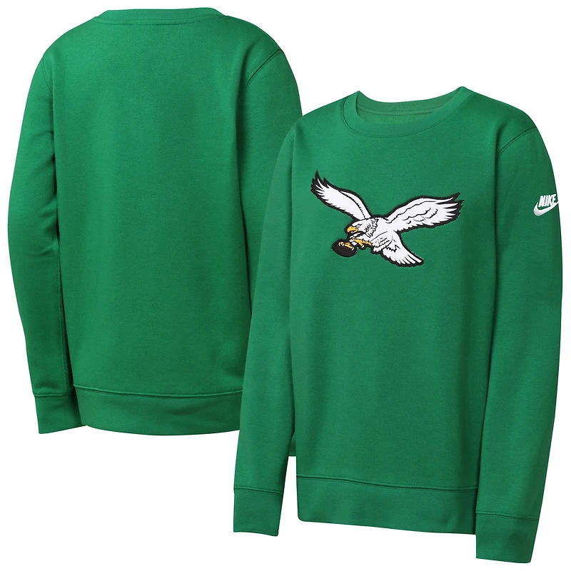 Sweat-shirt ras du cou essentiel Nike Rewind vert Kelly pour jeunes des Philadelphia Eagles