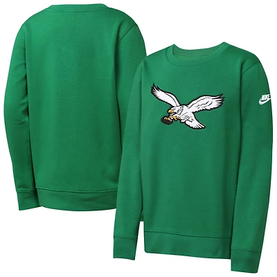 Sweat-shirt ras du cou essentiel Nike Rewind vert Kelly pour jeunes des Philadelphia Eagles