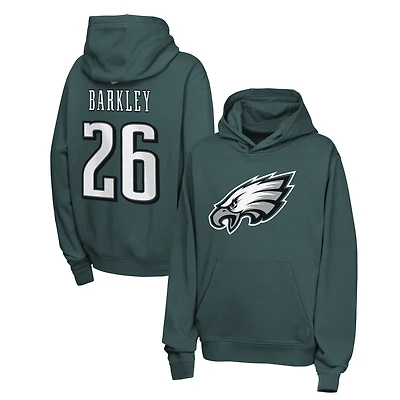 Sweat à capuche polaire Nike Saquon Barkley vert nuit pour enfant, avec nom et numéro du club des Eagles de Philadelphie.