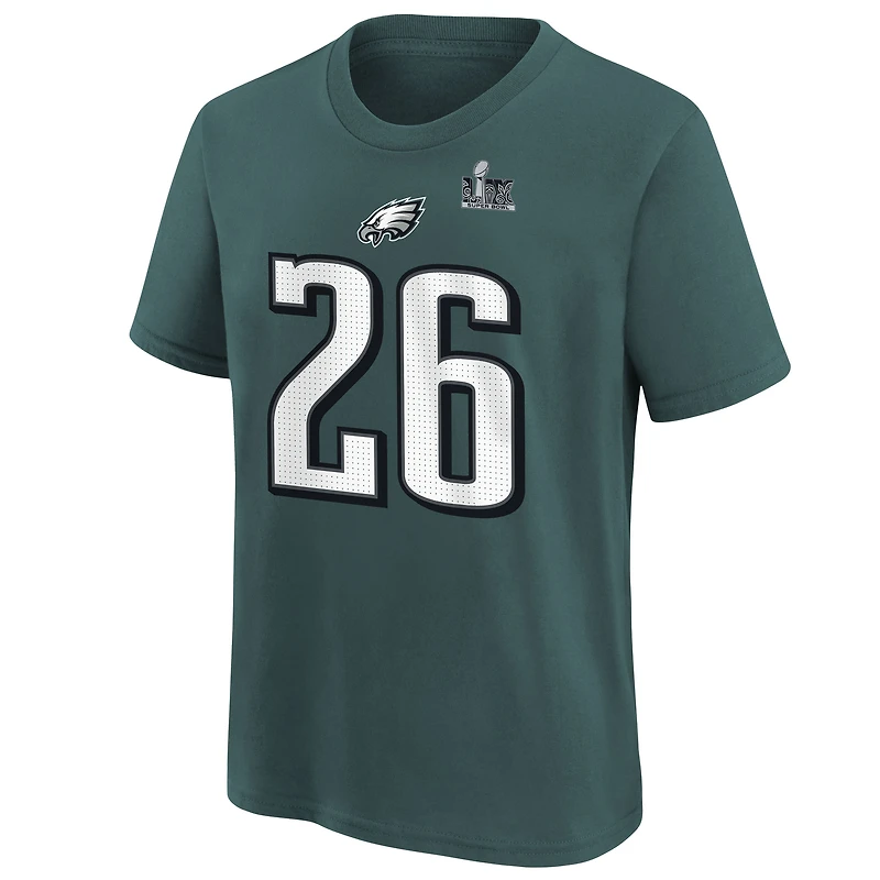 Youth Nike Saquon Barkley Midnight Green Philadelphia Eagles Super Bowl LIX Player Name & Number T-Shirt