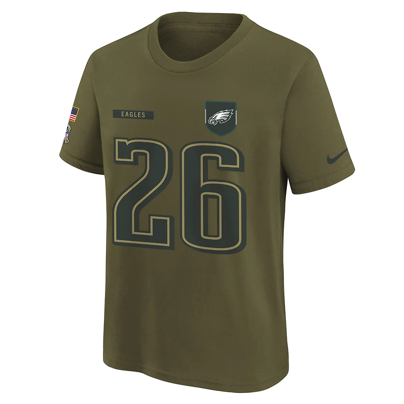 Youth Nike Saquon Barkley Olive Philadelphia Eagles 2025 Salute to Service Name & Number T-Shirt