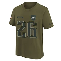 Youth Nike Saquon Barkley Olive Philadelphia Eagles 2025 Salute to Service Name & Number T-Shirt
