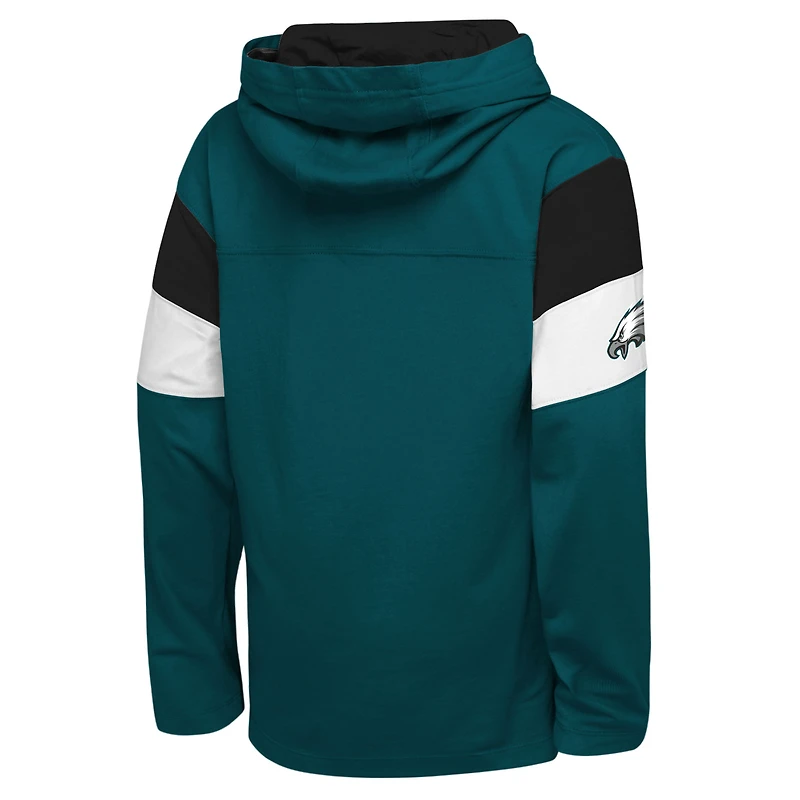 T-shirt à capuche manches longues Youth Outerstuff Midnight Green Philadelphia Eagles The Champs Back