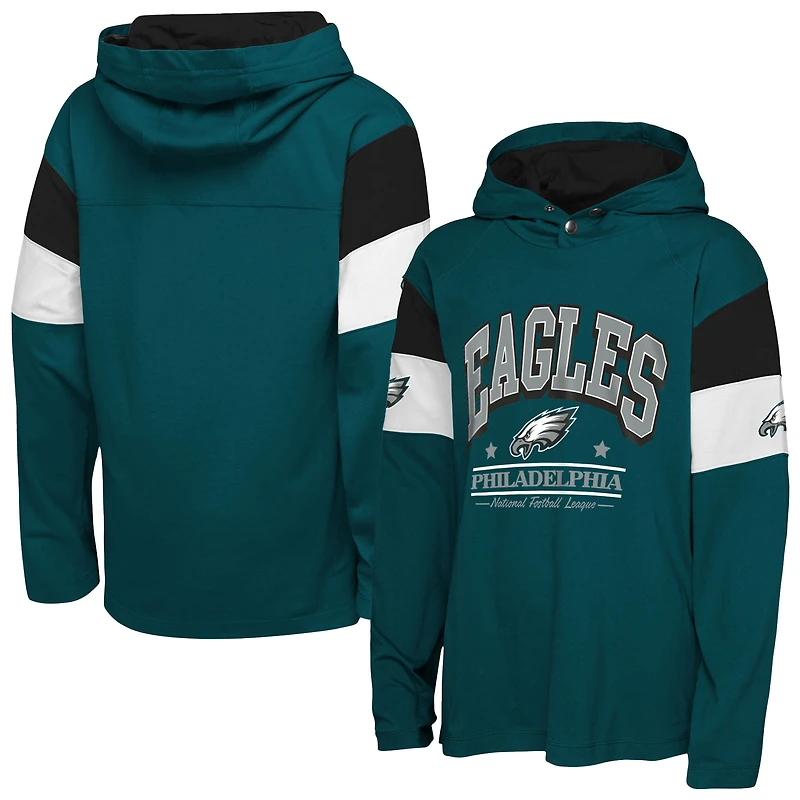 T-shirt à capuche manches longues Youth Outerstuff Midnight Green Philadelphia Eagles The Champs Back