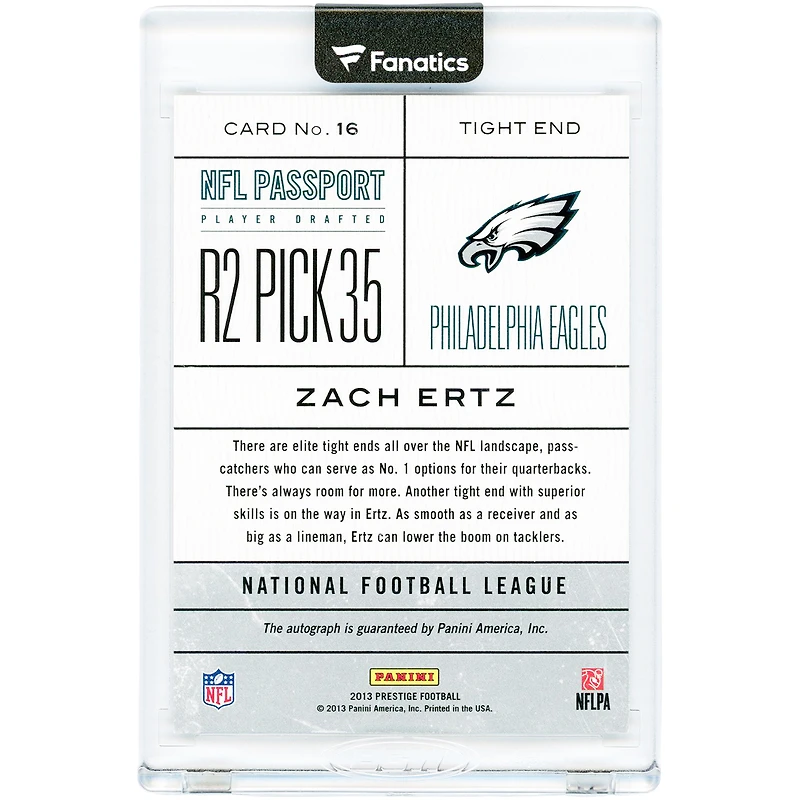 Zach Ertz Philadelphia Eagles Autographed 2013 Panini Prestige NFL Passport #16 Rookie Card