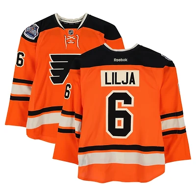 Andreas Lilja Philadelphia Flyers Practice-Used #6 Orange Reebok Jersey vs. New York Rangers on January 2, 2012 - NHL Winter Classic - Worn During Warm-Ups