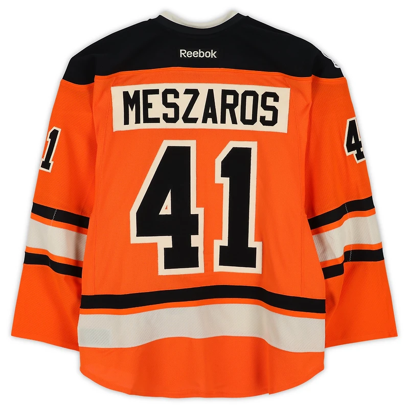 Andrej Meszaros Philadelphia Flyers Practice-Used #41 Orange Reebok Jersey vs. New York Rangers on January 2, 2012 - NHL Winter Classic - Worn During Warm-Ups
