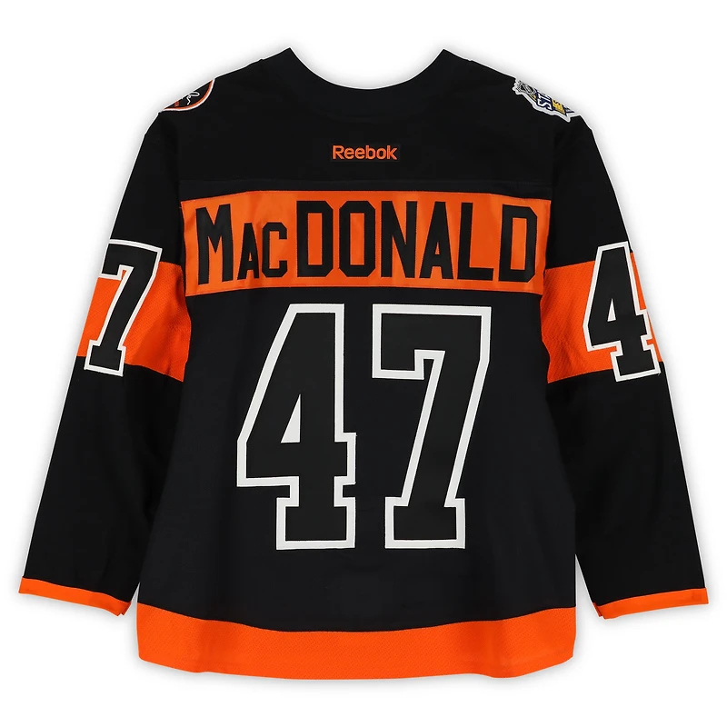 Andrew MacDonald Philadelphia Flyers Practice-Used #47 Black Reebok Jersey vs. Pittsburgh Penguins on February 25, 2017 - NHL Stadium Series - Worn During Warm-Ups