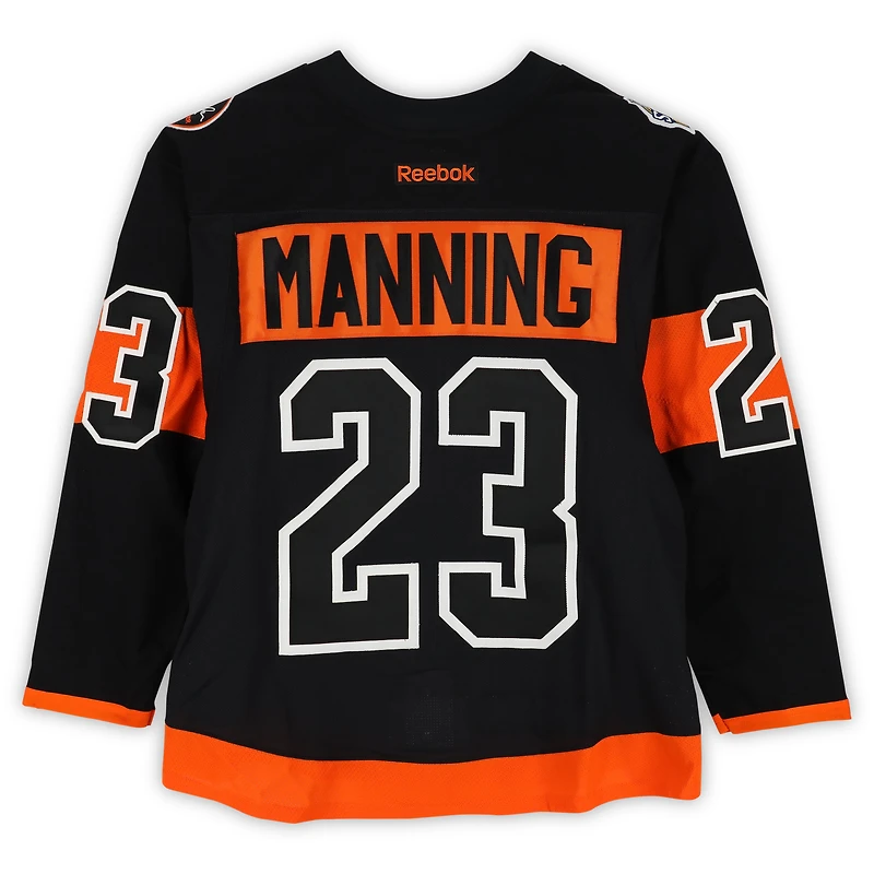 Brandon Manning Philadelphia Flyers Practice-Used #23 Black Reebok Jersey vs. Pittsburgh Penguins on February 25, 2017 - NHL Stadium Series - Worn During Warm-Ups