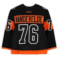 Chris VandeVelde Philadelphia Flyers Practice-Used #76 Black Reebok Jersey vs. Pittsburgh Penguins on February 25, 2017 - NHL Stadium Series - Worn During Warm-Ups