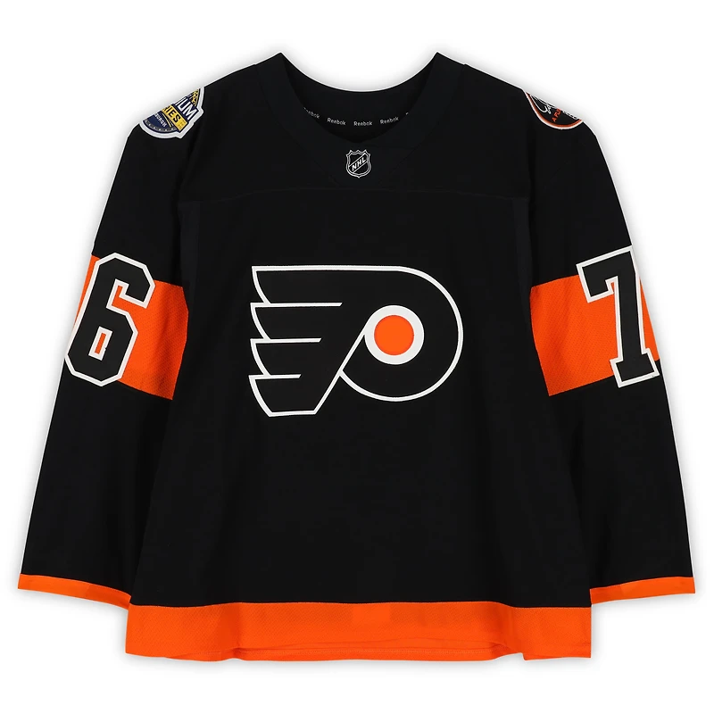 Chris VandeVelde Philadelphia Flyers Practice-Used #76 Black Reebok Jersey vs. Pittsburgh Penguins on February 25, 2017 - NHL Stadium Series - Worn During Warm-Ups