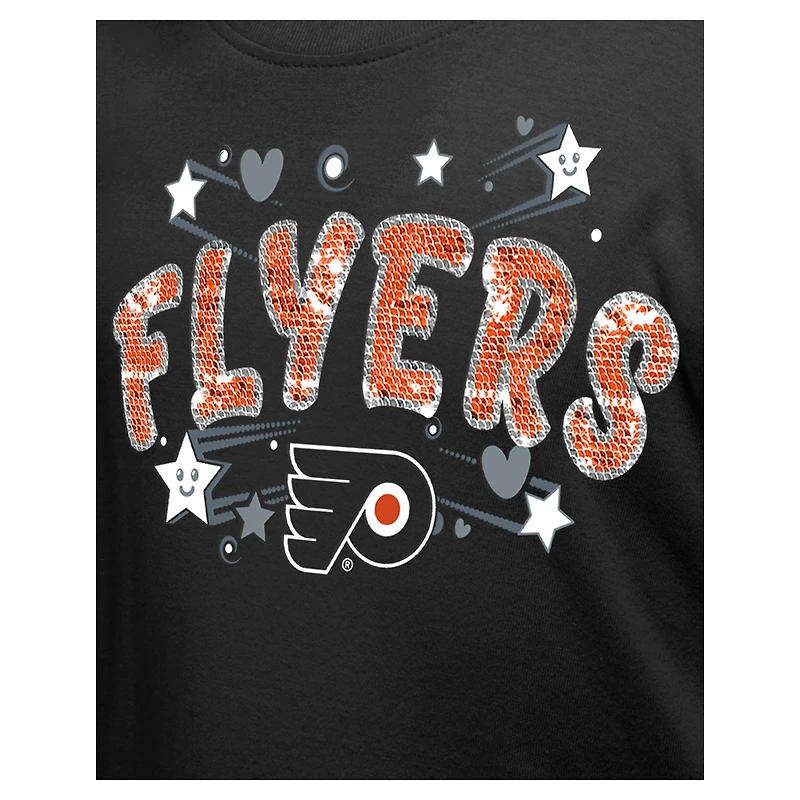 T-shirt à paillettes pour fille New Era noir des Philadelphia Flyers