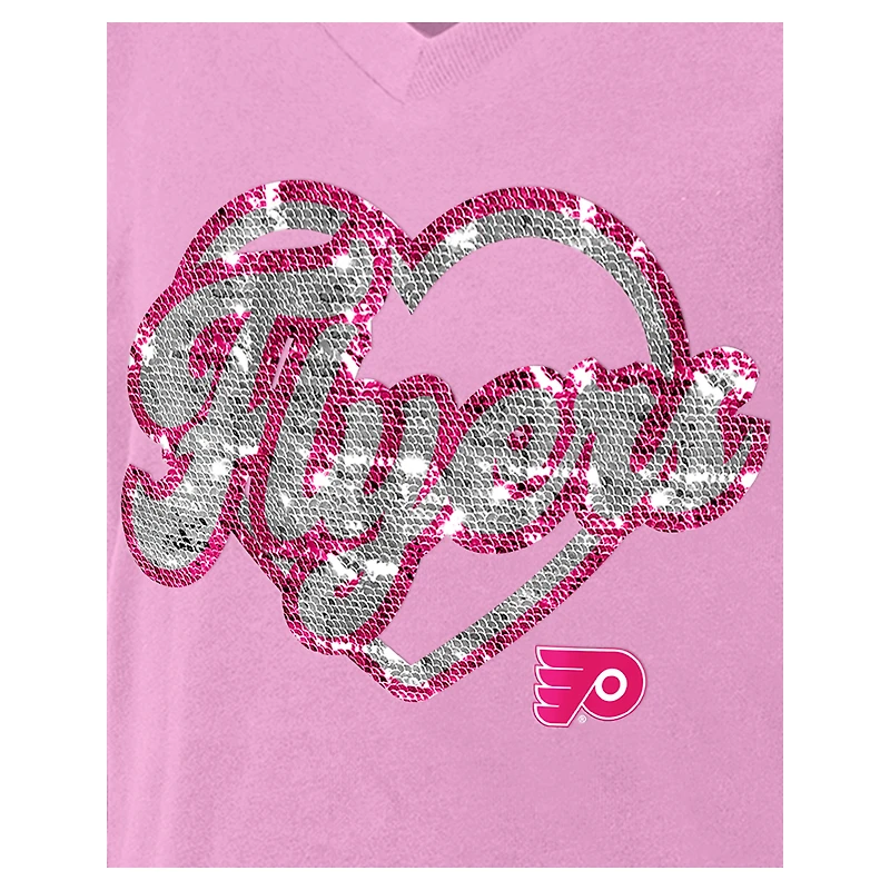 T-shirt à col en V paillettes roses pour fille New Era Philadelphia Flyers