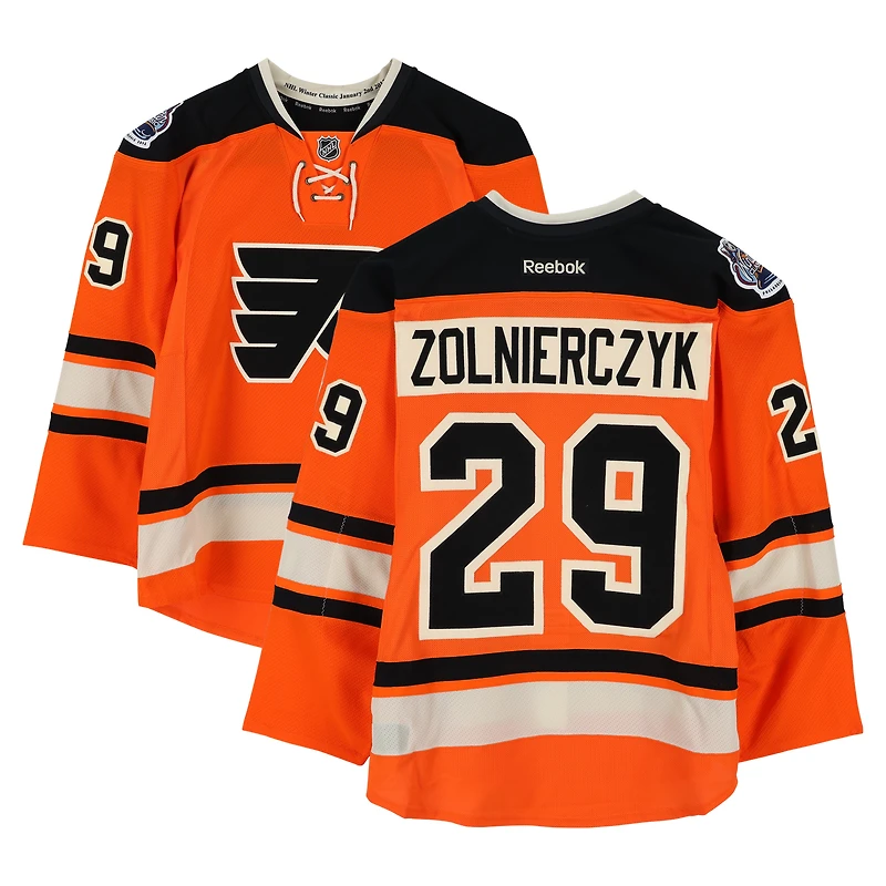Harry Zolnierczyk Philadelphia Flyers Practice-Used #29 Orange Reebok Jersey vs. New York Rangers on January 2, 2012 - NHL Winter Classic - Worn During Warm-Ups