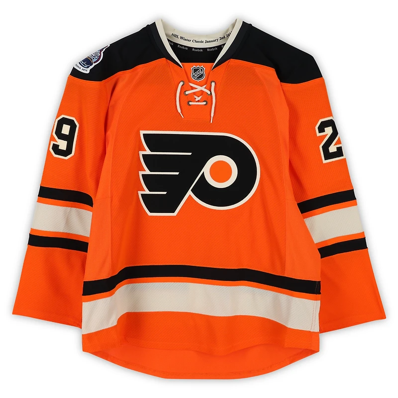 Maillot orange Reebok n° 29 porté par Harry Zolnierczyk (Flyers de Philadelphie) lors de l'entraînement contre les Rangers de New York le 2 janvier 2012 - Classique hivernale de la LNH - Porté pendant l'échauffement