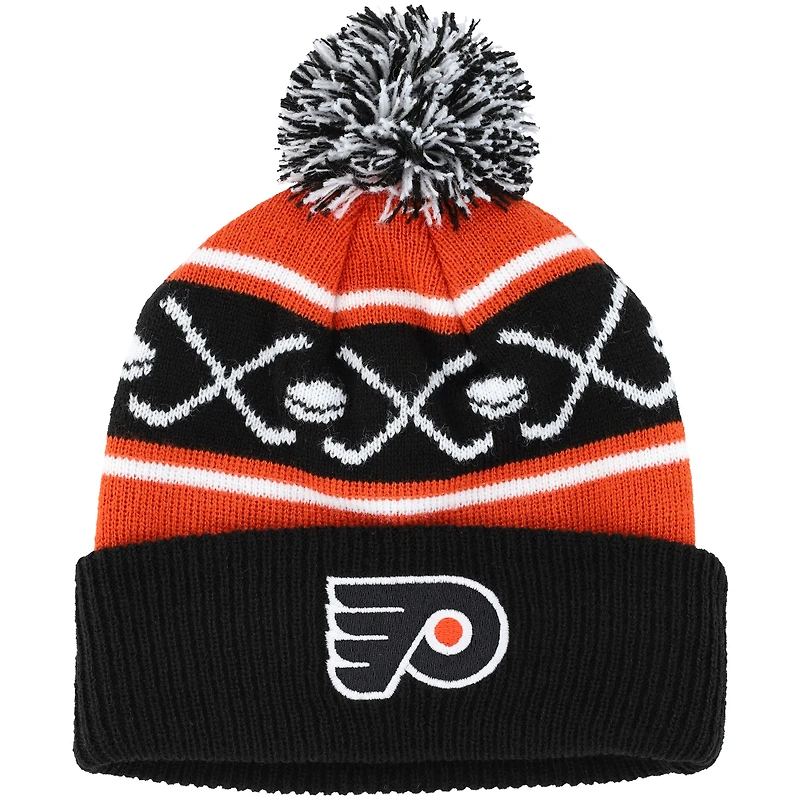 Bonnet en tricot à revers Face-Off des Flyers de Philadelphie orange pour bébé avec pompon