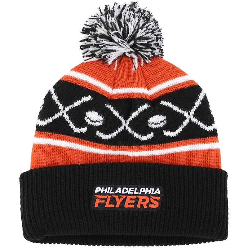 Bonnet en tricot à revers Face-Off des Flyers de Philadelphie orange pour bébé avec pompon