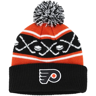 Bonnet en tricot à revers Face-Off des Flyers de Philadelphie orange pour bébé avec pompon