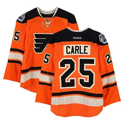 Matt Carle Philadelphia Flyers Practice-Used #25 Orange Reebok Jersey vs. New York Rangers on January 2, 2012 - NHL Winter Classic - Worn During Warm-Ups
