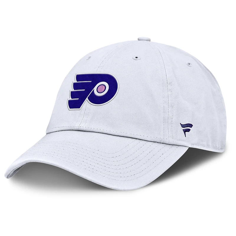 Casquette ajustable authentique Pro Hockey Fights Cancer des Flyers de Philadelphie pour hommes Fanatics blanche