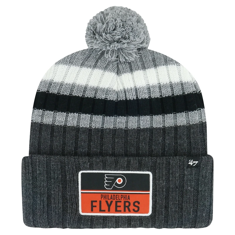Men's '47 Gray Philadelphia Flyers Stack Patch Cuffed Knit Hat with Pom