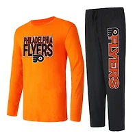 Ensemble de nuit Concepts Sport pour hommes, t-shirt et pantalon à manches longues, noir/orange, Flyers Philadelphie