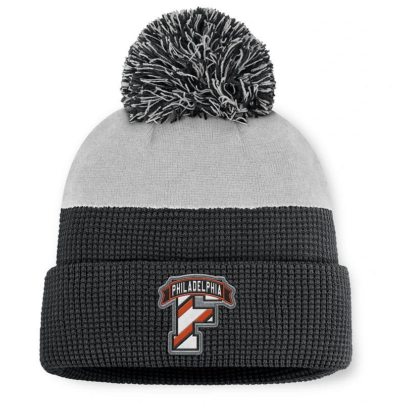 Men's Fanatics Black/Gray Philadelphia Flyers Authentic Pro Home Ice Cuffed Knit Hat with Pom