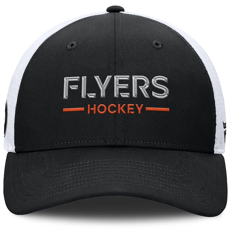Men's Fanatics Black/White Philadelphia Flyers Authentic Pro Rink Lockup Adjustable Trucker Hat