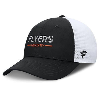 Men's Fanatics Black/White Philadelphia Flyers Authentic Pro Rink Lockup Adjustable Trucker Hat