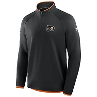 Pull raglan à quart de zip noir authentique des Flyers Philadelphie Fanatics pour homme