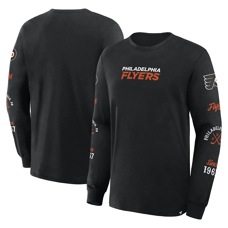 T-shirt à manches longues Fanatics pour homme, noir, avec logo en boîte des Flyers de Philadelphie