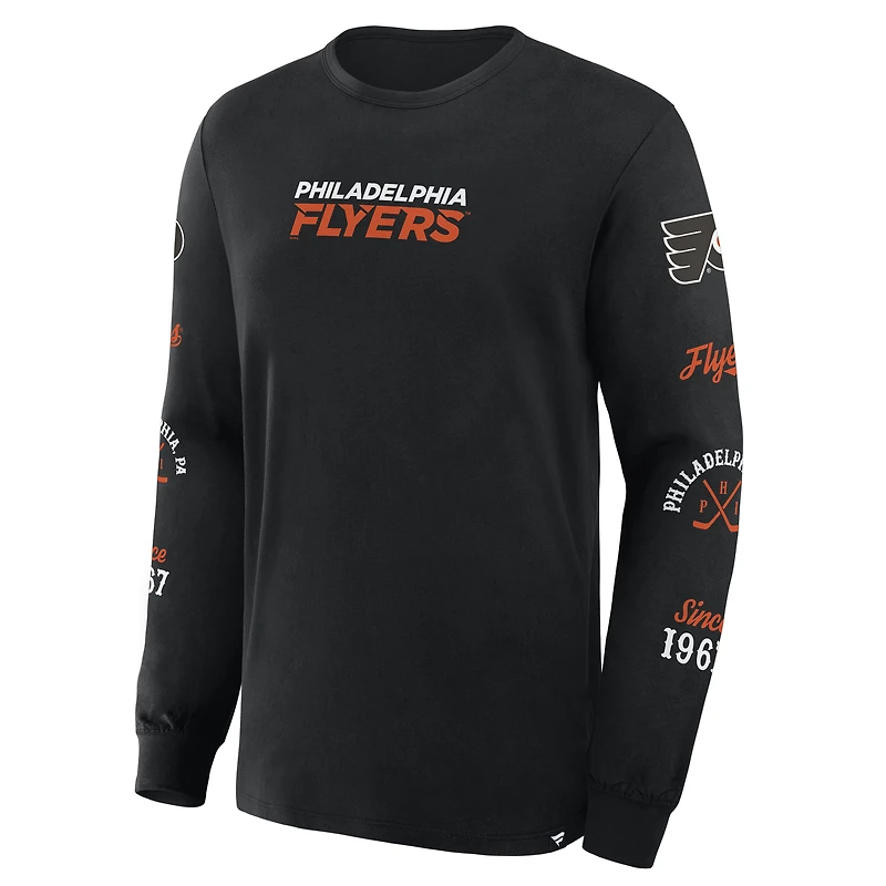 T-shirt à manches longues Fanatics pour homme, noir, avec logo en boîte des Flyers de Philadelphie